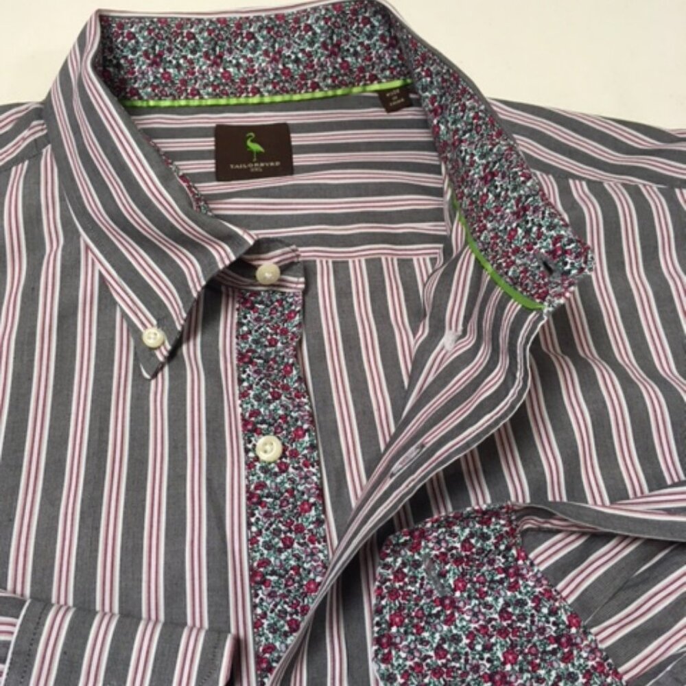 Tailorbyrd Shirt Long Sleeve Size 3XL Button Up Striped Contrasting Accent Cuff